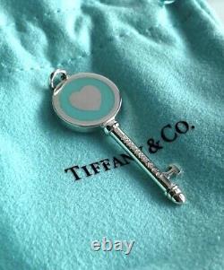NEW Tiffany & Co Blue Enamel Heart Key Charm Pendant 4 Necklace & Bracelet 925
