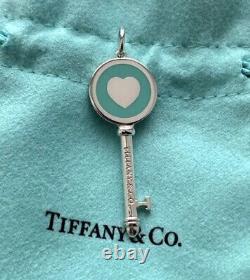 NEW Tiffany & Co Blue Enamel Heart Key Charm Pendant 4 Necklace & Bracelet 925