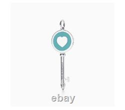 NEW Tiffany & Co Blue Enamel Heart Key Charm Pendant 4 Necklace & Bracelet 925