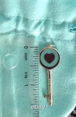 NEW Tiffany & Co Blue Enamel Heart Key Charm Pendant 4 Necklace & Bracelet 925