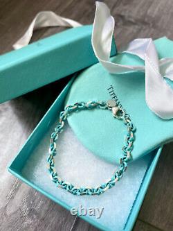NEW tiffany & Co blue enamel Sterling Silver sparkler Chain Link bracelet 7.5