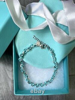 NEW tiffany & Co blue enamel Sterling Silver sparkler Chain Link bracelet 7.5