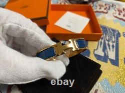 NEWHermes Clic H Bracelet Blue navy Enamel Gold-Plated Hardware /bleu de genes