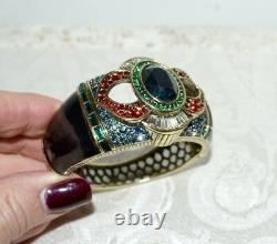 NIB $190 HEIDI DAUS Signature Accent Crystal Bangle Bracelet Onyx Enamel S/M