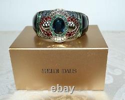 NIB $190 HEIDI DAUS Signature Accent Crystal Bangle Bracelet Onyx Enamel S/M