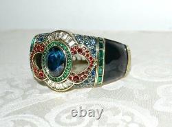 NIB $190 HEIDI DAUS Signature Accent Crystal Bangle Bracelet Onyx Enamel S/M