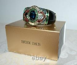NIB $190 HEIDI DAUS Signature Accent Crystal Bangle Bracelet Onyx Enamel S/M