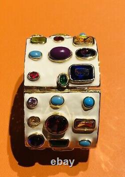 NOIR Wide White Enamel Faux Turquoise Blue Purple Green Glass Crystal Bracelet