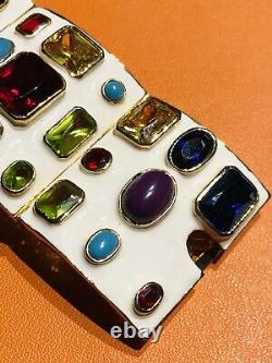 NOIR Wide White Enamel Faux Turquoise Blue Purple Green Glass Crystal Bracelet