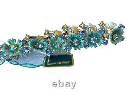 NOS Vtg Lisner Blue Enamel Pointed Petal Bracelet Iridescent Rhinestones NWT