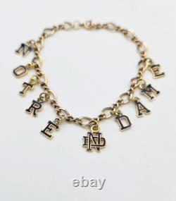 NOTRE DAME Antique Vtg Charm Bracelet Blue Enamel University Old Lettering GF