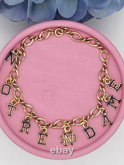 NOTRE DAME Antique Vtg Charm Bracelet Blue Enamel University Old Lettering GF