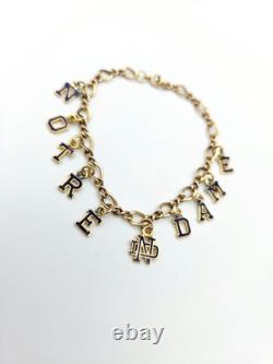 NOTRE DAME Antique Vtg Charm Bracelet Blue Enamel University Old Lettering GF