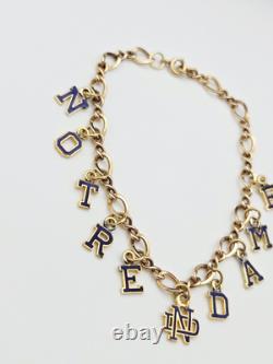 NOTRE DAME Antique Vtg Charm Bracelet Blue Enamel University Old Lettering GF