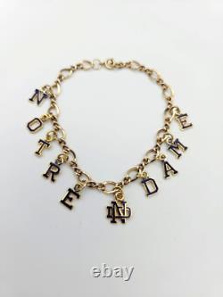 NOTRE DAME Antique Vtg Charm Bracelet Blue Enamel University Old Lettering GF