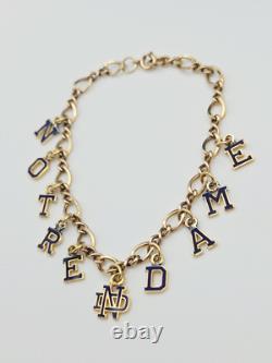 NOTRE DAME Antique Vtg Charm Bracelet Blue Enamel University Old Lettering GF