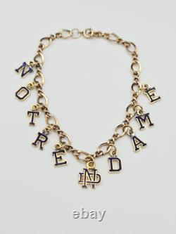 NOTRE DAME Antique Vtg Charm Bracelet Blue Enamel University Old Lettering GF