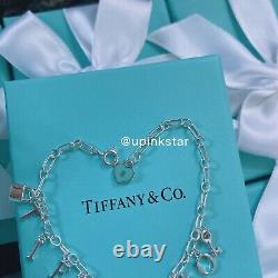 NWB Tiffany&co TCO Key Lock Blue Heart Pendant Charm Bracelet