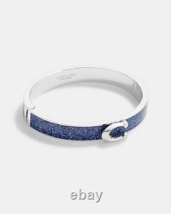 NWT COACH Signature C Logo Hinged Bangle Bracelet Sparkly Blue Enamel & Silver