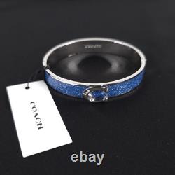 NWT COACH Signature C Logo Hinged Bangle Bracelet Sparkly Blue Enamel & Silver
