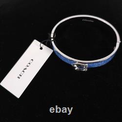NWT COACH Signature C Logo Hinged Bangle Bracelet Sparkly Blue Enamel & Silver