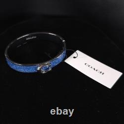 NWT COACH Signature C Logo Hinged Bangle Bracelet Sparkly Blue Enamel & Silver