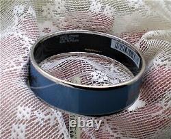 NWT Hermes Caleche Blue Enamel Palladium Plated Wide Bangle Bracelet Size 62