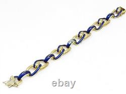 NYJEWEL Italy 18k Yellow Gold Blue Enamel 11mm Wide Bracelet 6.25 28.1g