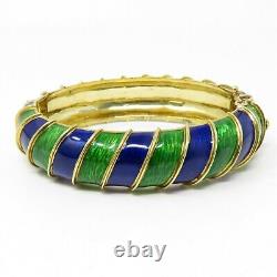 NYJEWEL Tiffany & Co 18k Gold Blue Green Enamel 16mm Bangle Bracelet 6.75 86.7g