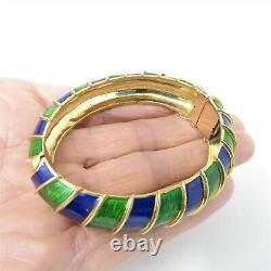 NYJEWEL Tiffany & Co 18k Gold Blue Green Enamel 16mm Bangle Bracelet 6.75 86.7g