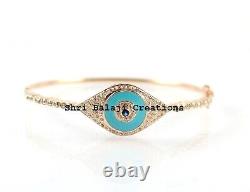 Natural Diamond Blue Enamel 925 Sterling Silver Rose Gold Plated Bracelet Gift