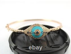 Natural Diamond Blue Enamel 925 Sterling Silver Rose Gold Plated Bracelet Gift