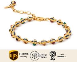 Natural Gemstones Bracelet 18k Gold Blue Enamel Bracelet Handmade Gift for Her