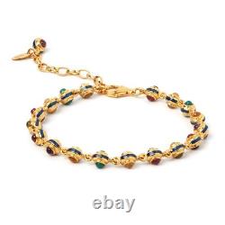 Natural Gemstones Bracelet 18k Gold Blue Enamel Bracelet Handmade Gift for Her