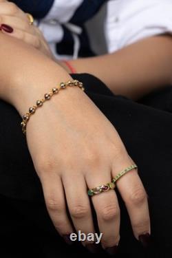 Natural Gemstones Bracelet 18k Gold Blue Enamel Bracelet Handmade Gift for Her