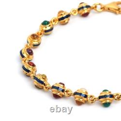 Natural Gemstones Bracelet 18k Gold Blue Enamel Bracelet Handmade Gift for Her Natural Gemstones Bracelet 18k Gold Blue Enamel Bracelet Handmade Gift for Her