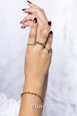 Natural Gemstones Bracelet 18k Gold Blue Enamel Bracelet Handmade Gift for Her