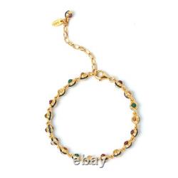 Natural Gemstones Bracelet 18k Gold Blue Enamel Bracelet Handmade Gift for Her