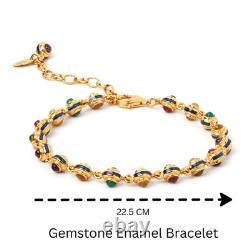 Natural Gemstones Bracelet 18k Gold Blue Enamel Bracelet Handmade Gift for Her Natural Gemstones Bracelet 18k Gold Blue Enamel Bracelet Handmade Gift for Her