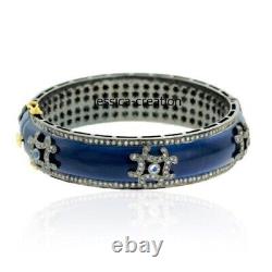 Natural Rosecut Diamond 925 Silver Engagement Blue Enamel Bangle Jewelry