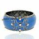 Natural Rosecut Diamond Polki 925 Silver Engagement Blue Enamel Bangle Jewelry