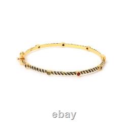 Natural Ruby Blue Enamel Bangle Bracelet 18K Gold Plated 925 Sterling Silver
