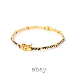 Natural Ruby Blue Enamel Bangle Bracelet 18K Gold Plated 925 Sterling Silver