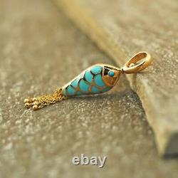 Natural Turquoise Gemstone Enamel Fish Pendant 925 Silver Fine Jewelry
