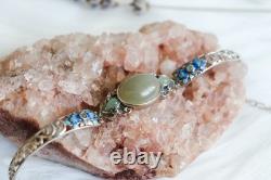 Nephrite Hetian Jade S925 Bracelet In Green With Blue Enamel 11.12g certificate