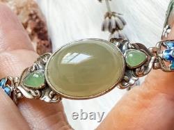Nephrite Hetian Jade S925 Bracelet In Green With Blue Enamel 11.12g certificate