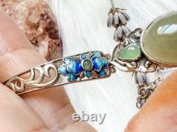 Nephrite Hetian Jade S925 Bracelet In Green With Blue Enamel 11.12g certificate