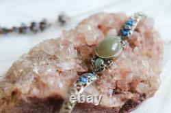 Nephrite Hetian Jade S925 Bracelet In Green With Blue Enamel 11.12g certificate