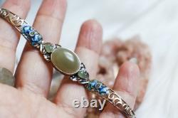 Nephrite Hetian Jade S925 Bracelet In Green With Blue Enamel 11.12g certificate