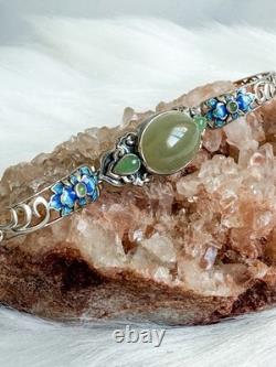 Nephrite Hetian Jade S925 Bracelet In Green With Blue Enamel 11.12g certificate